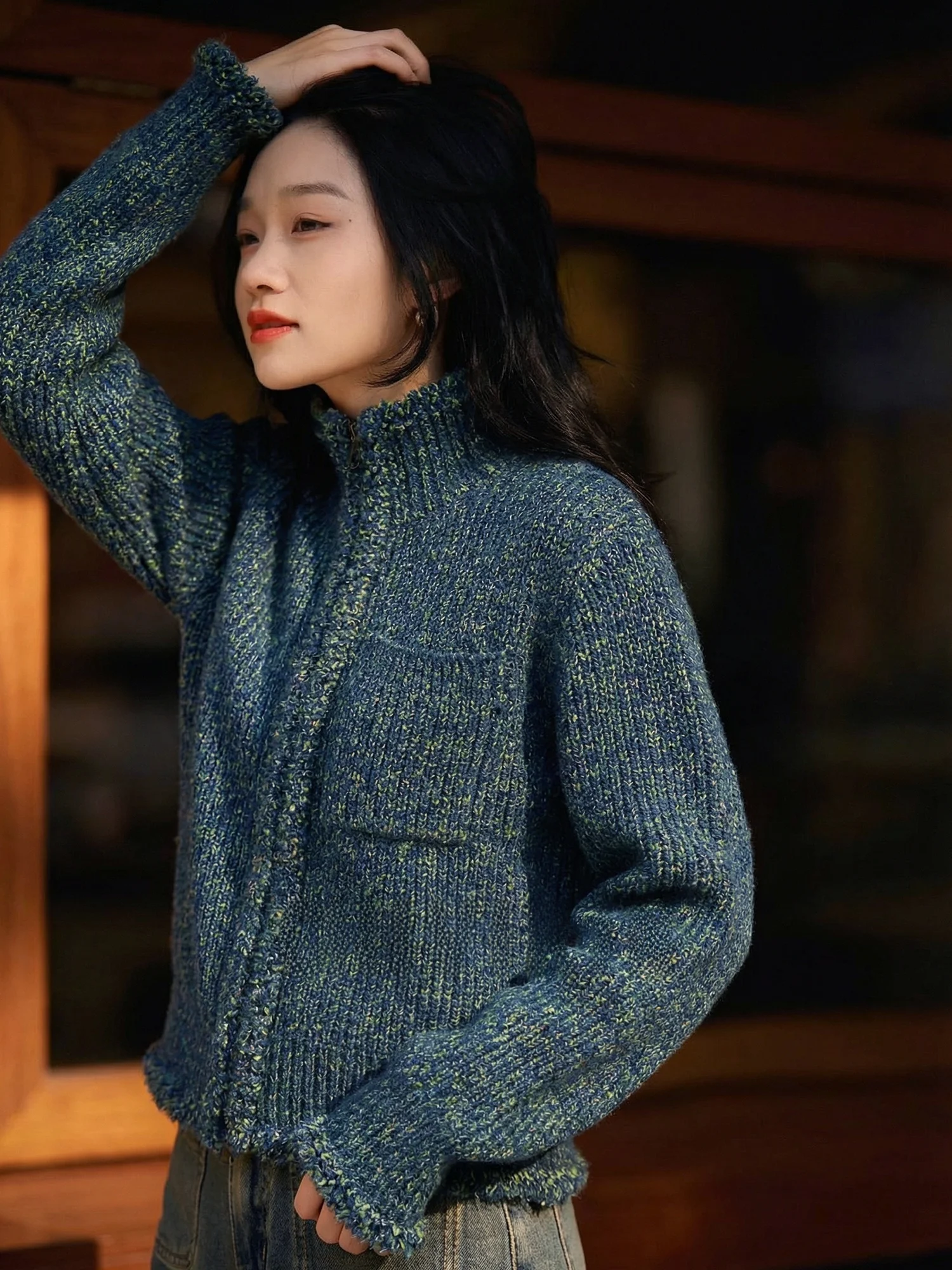 

Thiened High Collar Zipper Woolen Knitted Sweater Women's Faion Spring Autumn New Sle Versatile Sweater Chivirin Brand