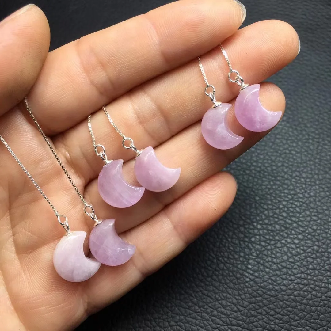 1 Pair Fengbaowu Natural Heart Moon Kunzite Earring 925 Sterling Silver Crystal Healing Stone Fashion Jewelry Gift Women 5