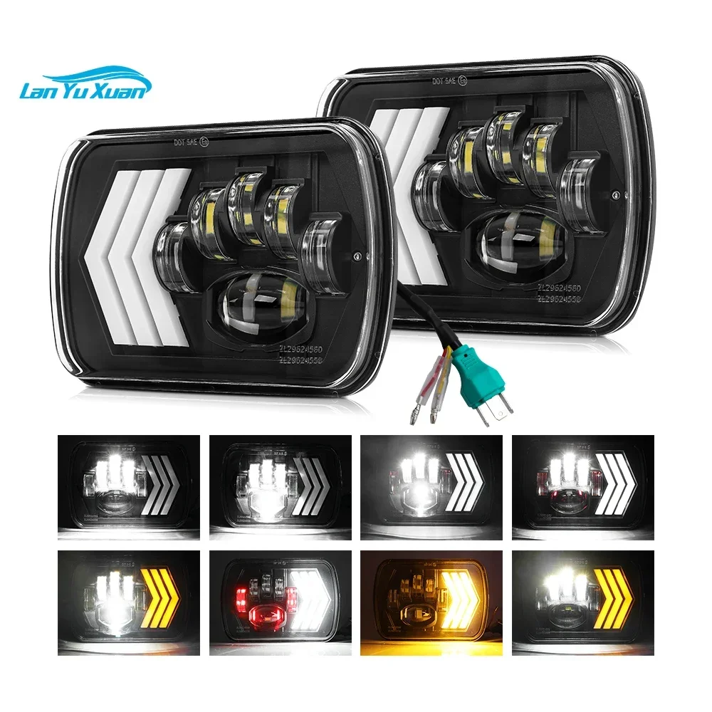 

Truck Lighting System Rectangle Square Hi/Lo Dual Color Sealed Beam Amber 6x7 5x7 Led Headlight Projector for CHEROKEE