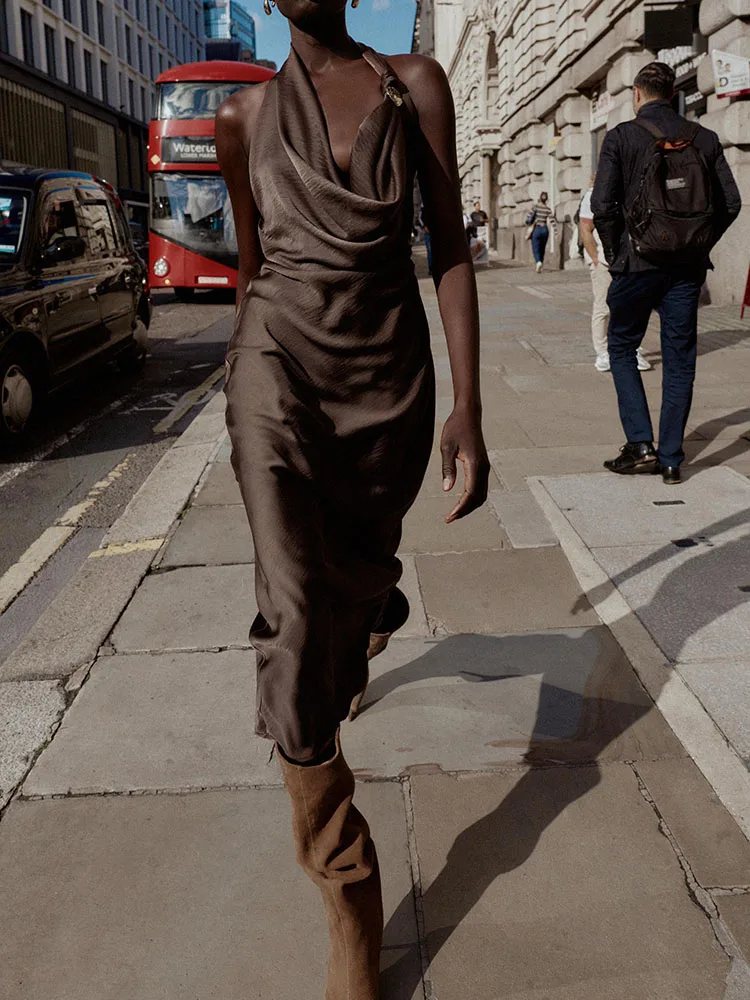 

Faion Асимметричный шелковый атласный миди Dr Новое поступление Женская одежда Длинная юбка с высокой талией Ne Hanging Sle No Sve