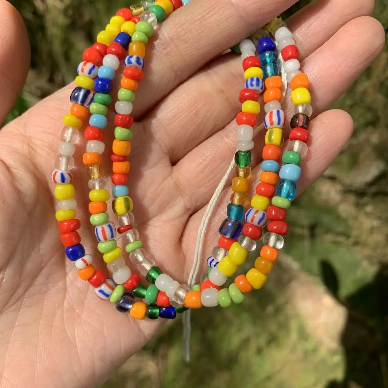 Multi-color Beads Women Necklace Natural African Old Glass Rainbow Glass Beads Choker Jewelry Gifts