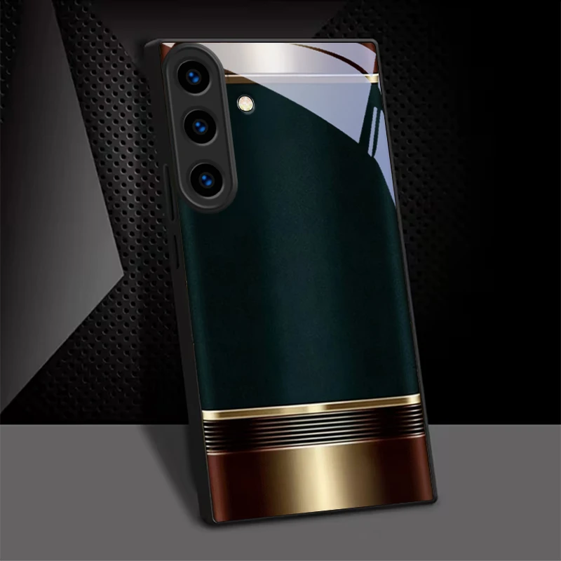 Noble Retro Metal Frame Black Glass Phone Case For For Samsung Galaxy S26 S25 S26Ultra S25 Edge S24 FE S23 S22 S21 20 Plus Cover view 3