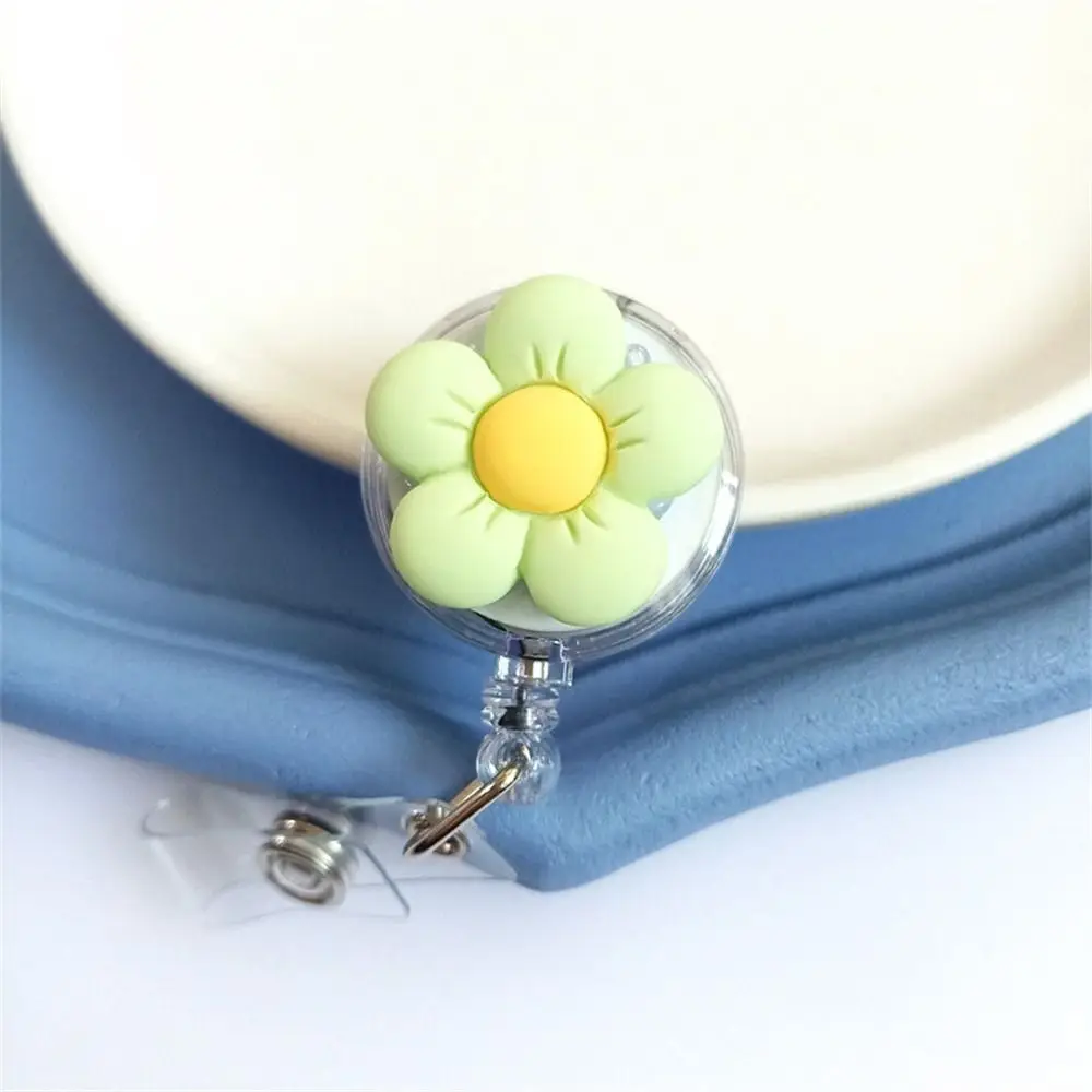 Retractable Nurse Badge Reel Cartoon Flora Chest Card Flower Badge Holder Name Tag 3D Easy Pull Buckle Doctor Students