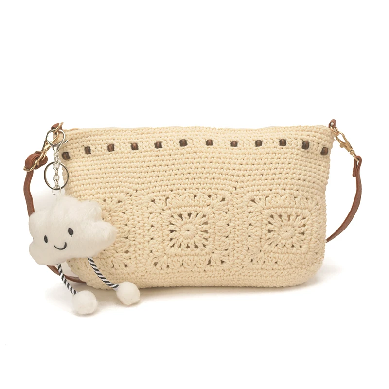 

Summer Boho Essential Handmade Crochet Crossbody Bags Versatile Vacation Daily Outings Bags Woven Straw Shoulder Purse for Beach