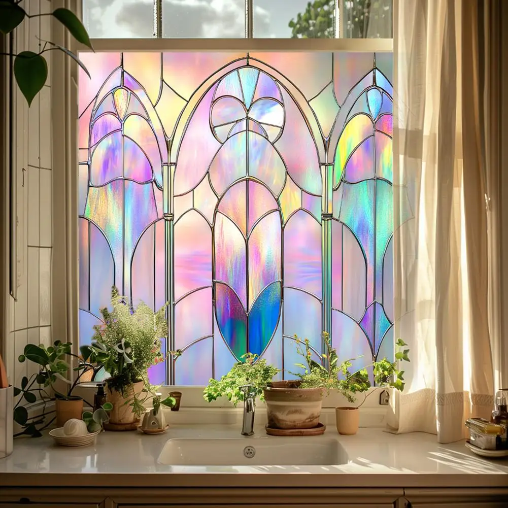 Privacy Stained Glass Static Window Film Sun Blocking Glass Sticker Waterproof PVC Home Office Window Covering Film