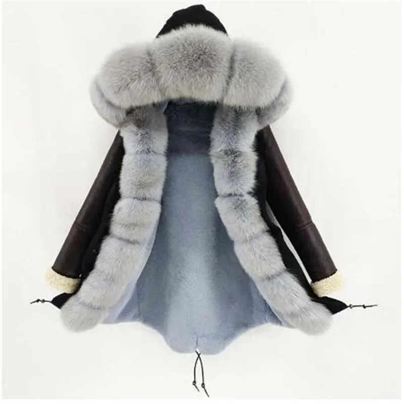 new style fashion Luxury Women Winter Jacket Natural Real fur Collar Hood faux fur lining Warm Outerwear Long