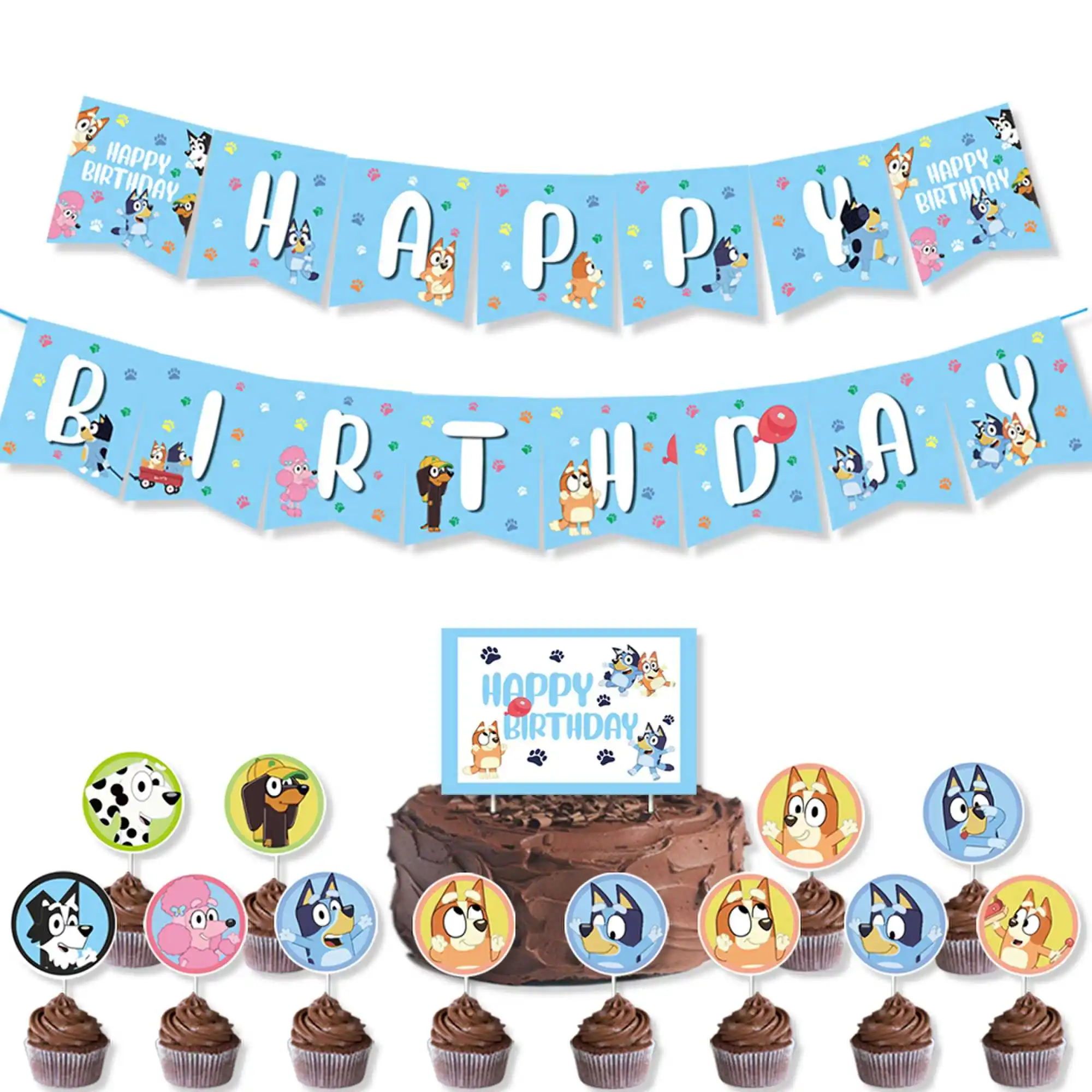 Bluey Christmas Birthday Party dinnerware Disposable Banner Cake Topper Hanging Flag bluey number Balloons Birthday Decoration