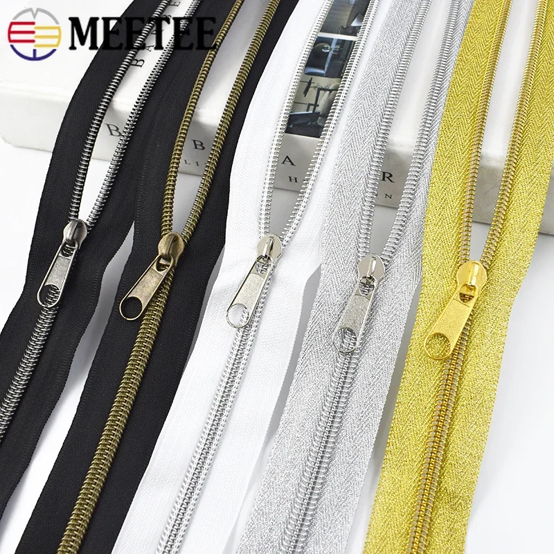 2/5/10Meters 3# 5# Nylon Zipper with Slidesr Bag Clothing Sewing Closure Zippers Jacket Repair Zip Ki Gold Silver Zips Supplies