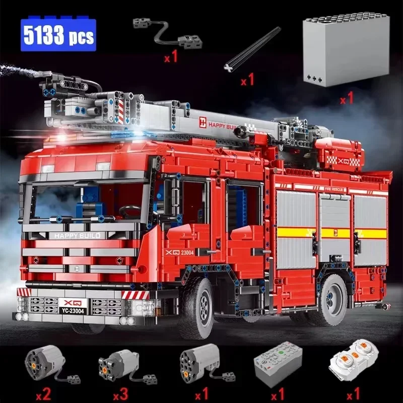 YC-23004 5133Pcs APP Car Model City RC Technical 1:10 Engineering Car Building Blocks MOC Fire Ladder Truck Bricks Toys Kid Gift
