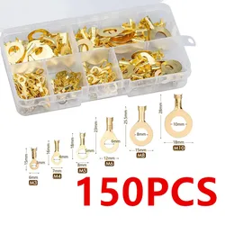 150PCS M3/M4/M5/M6/M8/M10 Ring Lugs Eyes Copper Crimp Terminals Cable Lug Wire Connector Non-insulated Assortment Kit