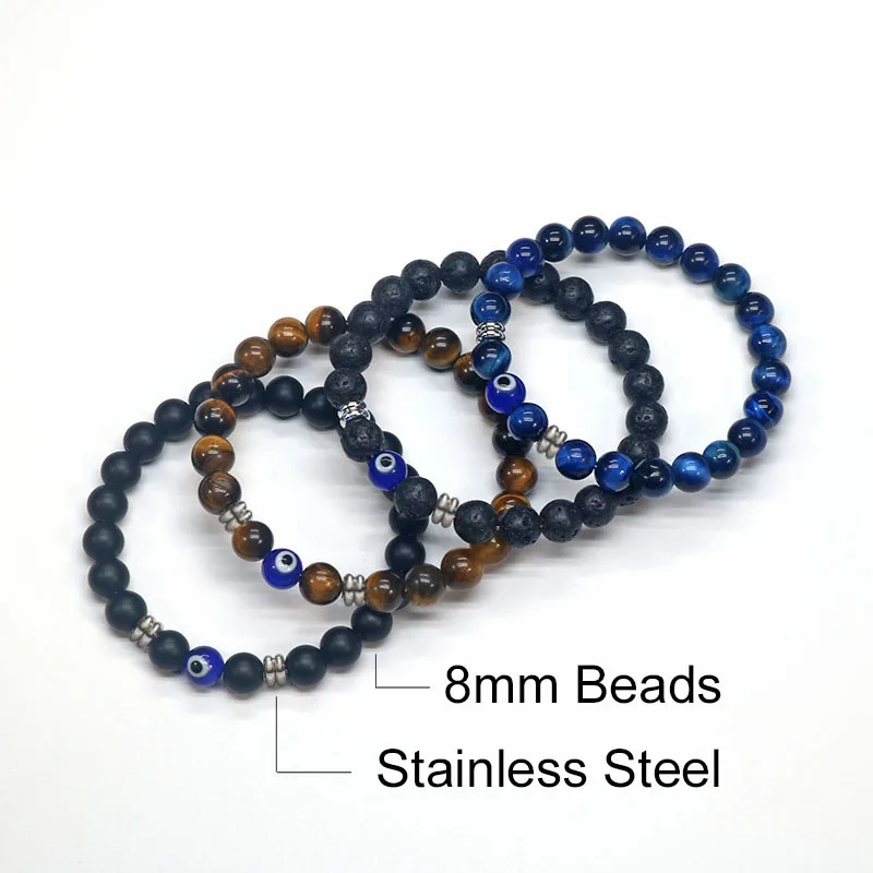 Pulseras Hombre Natural Tiger Eye Stone Male Bracelet Man Turkish Protection Evil Eye Bracelets For Man Pulseiras Pasculina