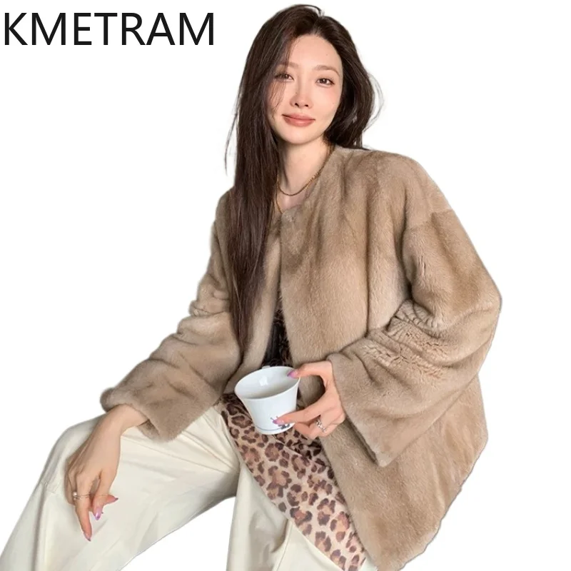 KMETRAM Real Whole Mink Fur Coat Woman Purple Label Velvet Mink Fur Jacket O-Neck Winter Coats Women Clothing 65cm 2026 jaqueta