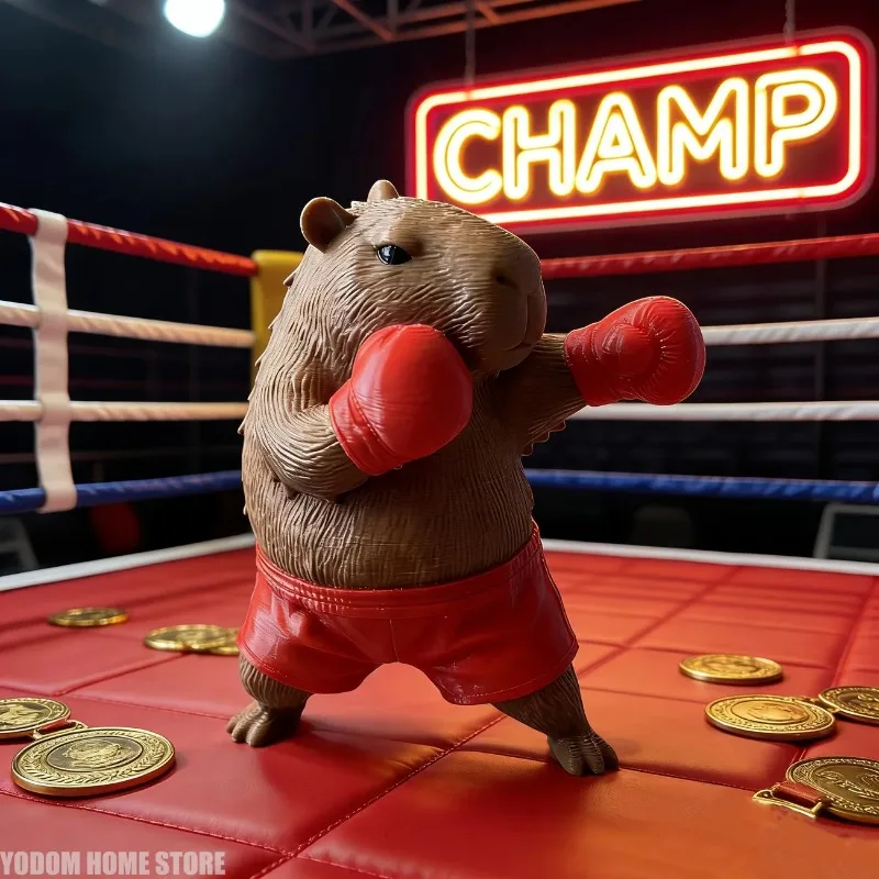 3D Printed Capybara Boxer Figure, Cute Animal Miniature Model, Desk Office Ornaments Creative Home Decoration Craft Supplies