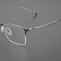 Korea Simple Style Pure Titanium Half Square Glasses Frame For Men Fashion Ultralight Eyeglasses Brand Designer Eyewear