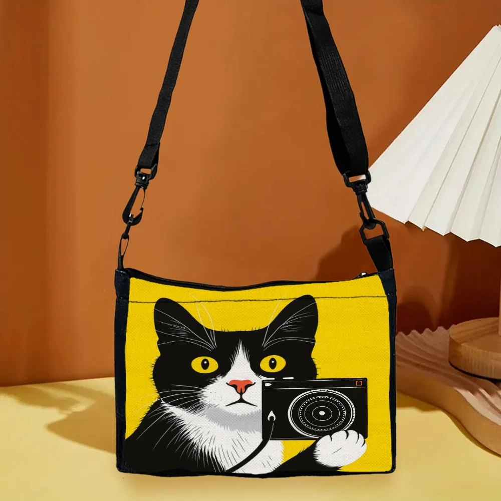 

Cat Elements 1pc Funny Cat One-Shoulder Cloth Bag with Adjustable Shoulder Strap, Outdoor Leisure Travel Cross-shoulder Bag