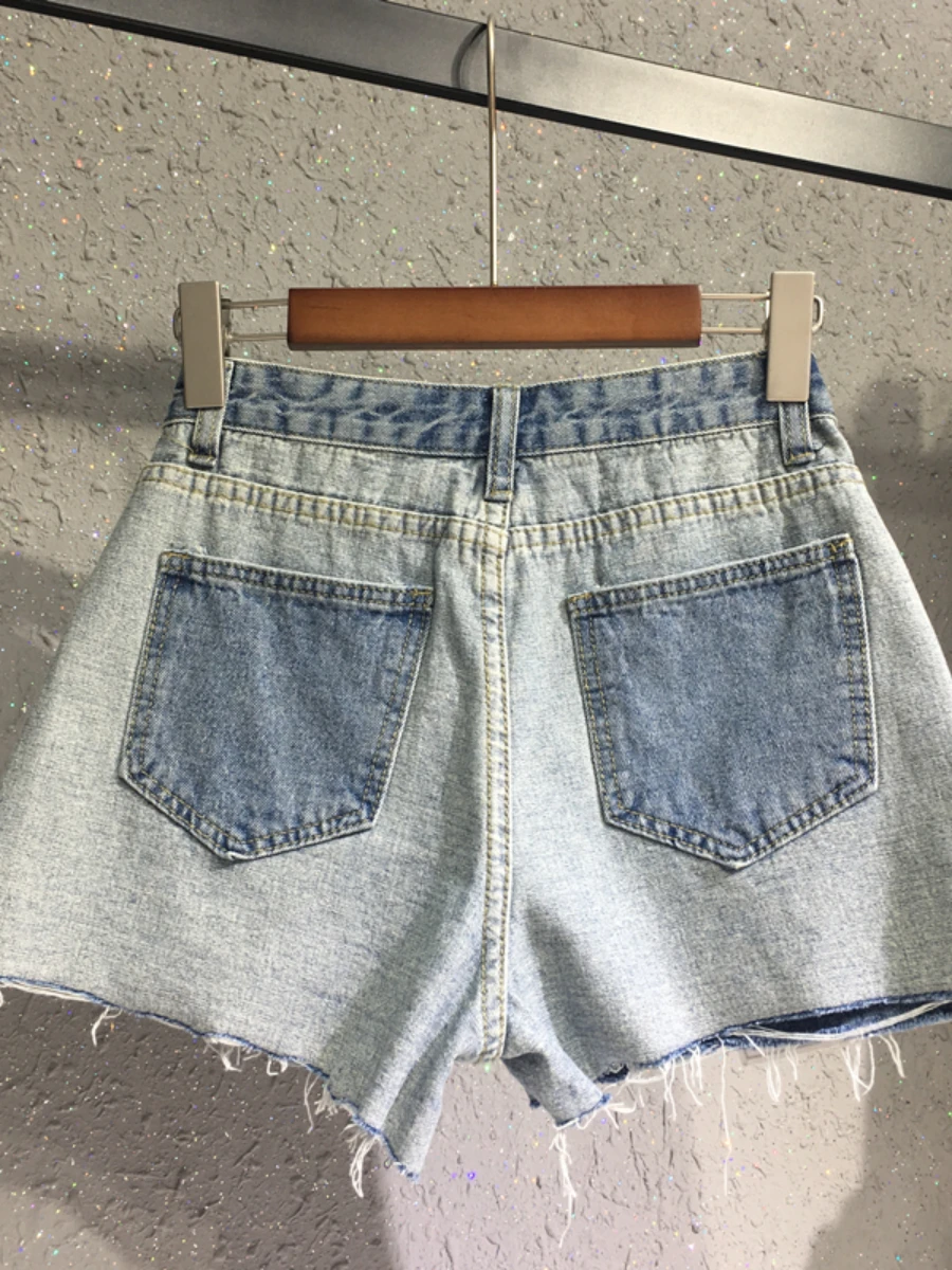 Imagem -02 - Retalhos Contraste Cor Denim Shorts Feminino 2023 Verão Novo Estilo Coreano Reverso Exterior Shorts Menina Quente Cintura Alta Calças Quentes