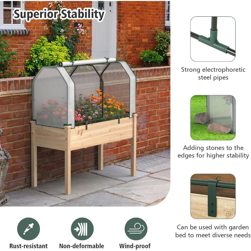 Garden Bed with Mini Conservatory with Double Zipper Doors, Conservatory Pots with Patio Lawn Garden 47.5