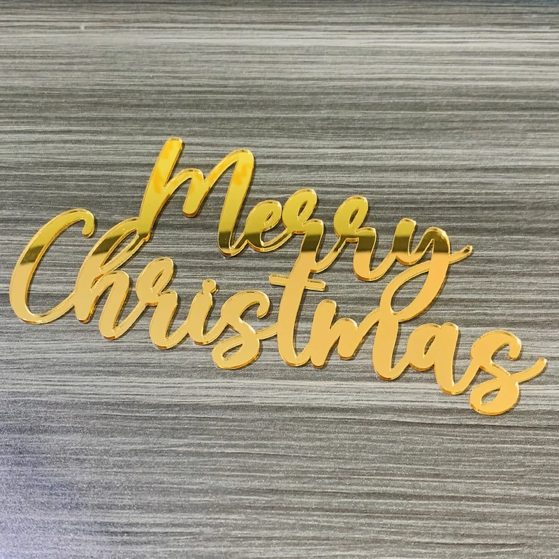 1pc Merry Christmas Cake Toppers Gold Acrylic Letter Cake Topper Christmas Cake Decoration For Home New Year 2023 Xmas Noel Gift