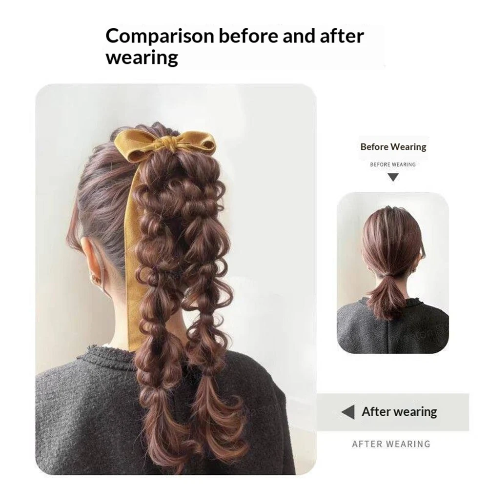 18 Inch French Bubble Braided Ponytail Synthetic Hair Heat Resistant Hair Accessories for Women Daily Party Wedding Decor