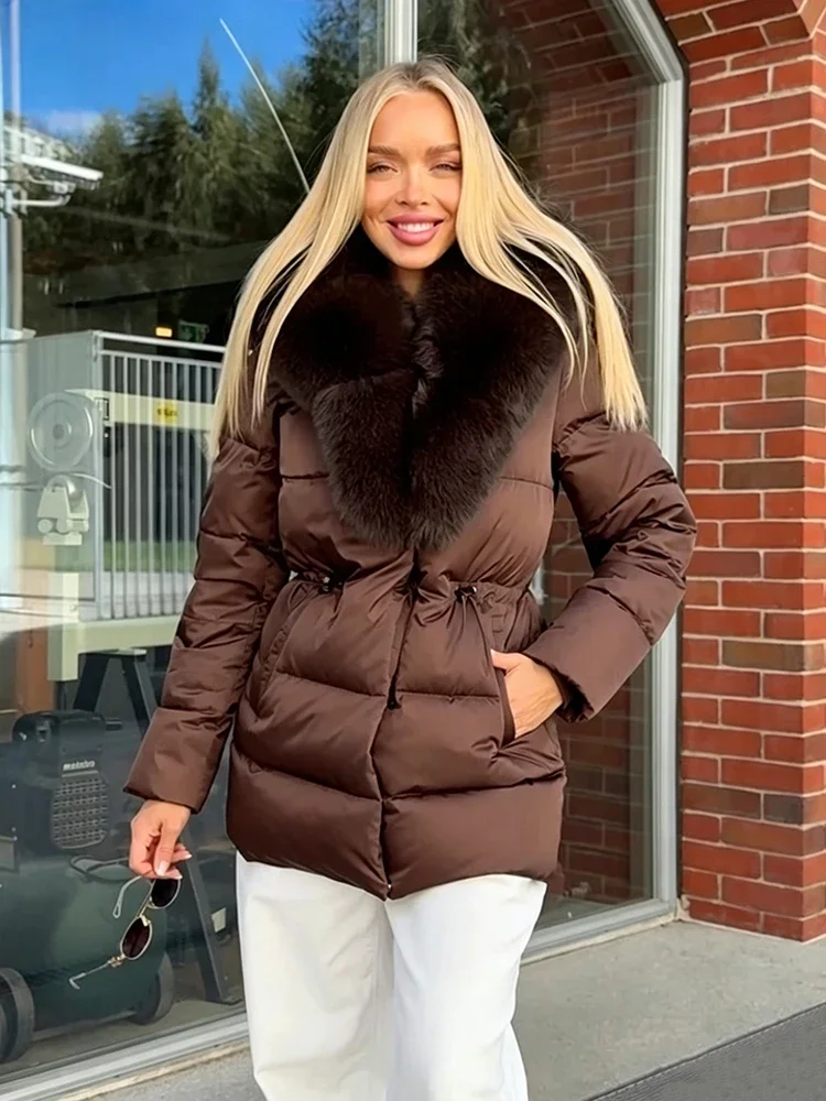 Faux Fur Collar Drawstring Waist Quilted Padded Jacket Side Pocket Lace Up Puffer Coat Winter Daily Outdoor Cozy Fashion Commute
