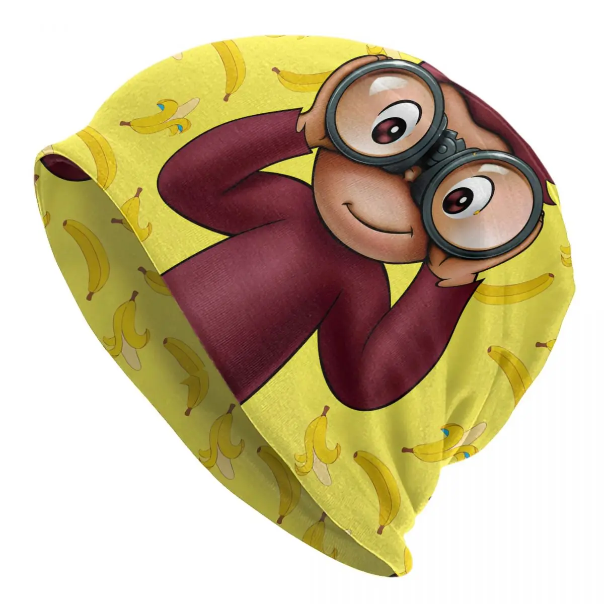 Funny Curious George And Banana Bonnet Hat Cool Outdoor Cartoon Monkey Skullies Beanies Hats Men's Women's Warm Dual-use Caps