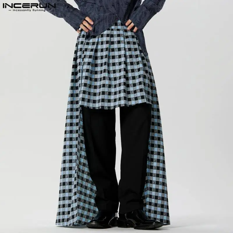 

2024 Men Irregular Skirts Plaid High Waist Loose Personality Casual Men's Bottoms Streetwear Fashion Leisure Male Skirts INCERUN