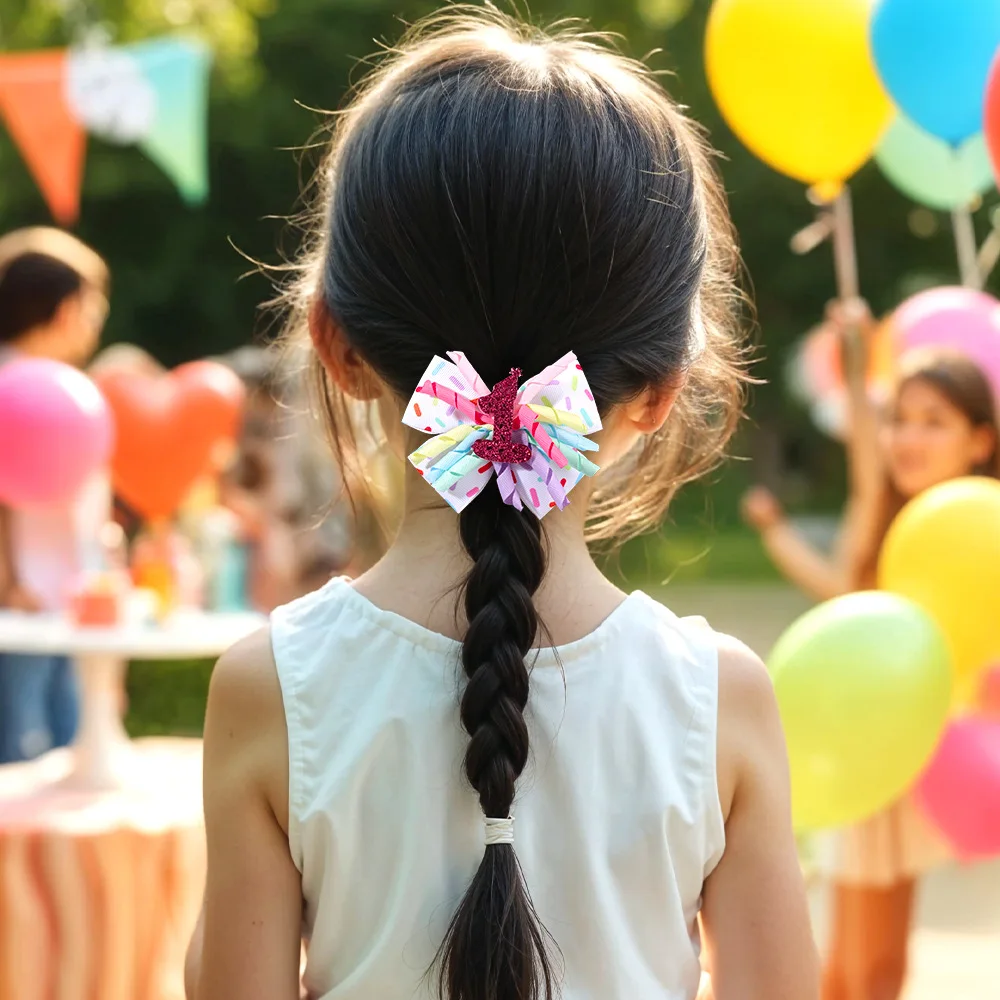 مشبك شعر جديد برقم القوس مقاس 4 بوصة إكسسوارات للأطفال للفتيات لتزيين حفلات أعياد الميلاد ومشابك شعر للفتيات هدية عيد ميلاد فيونكة شعر #1