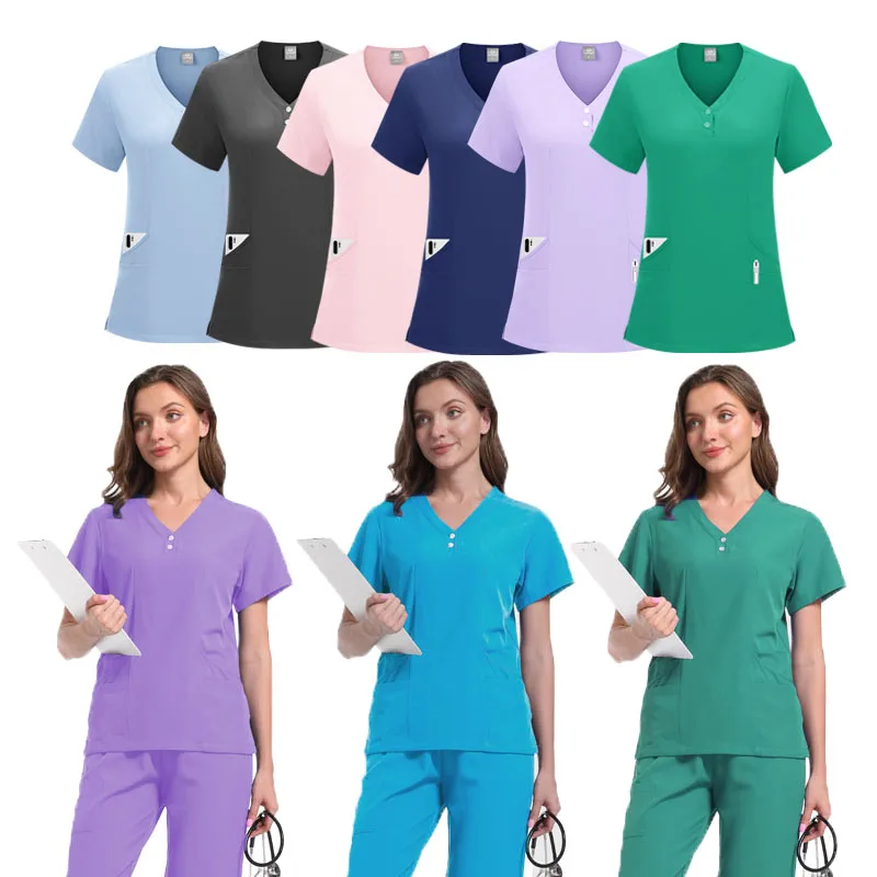 

Scrubs Uniform Suit Short Sleeve V-neck Tops+jogger Pants Set Nursing Uniform Women Multicolor Pet Doctor Scrub Medical Workwear