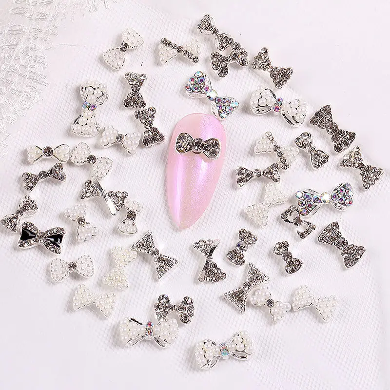 

50Pcs Nail Art Alloy 3D Charms Random Designs In Bulk Designer Charms Crystal Rhinestones Wholesale For DIY Jewelry Gems Bow