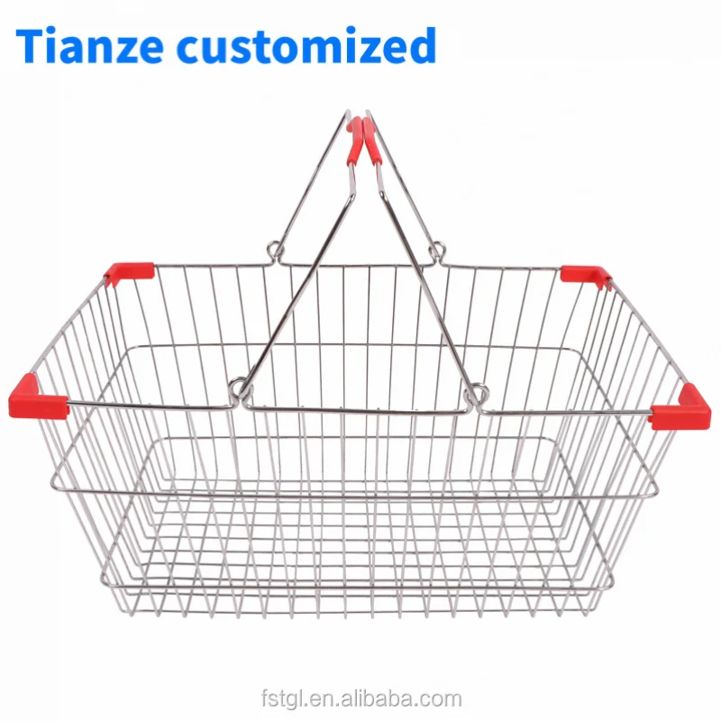 (customized)Zinc or Chromed Wire Mesh Metal Shopping Basket Supermarket Use