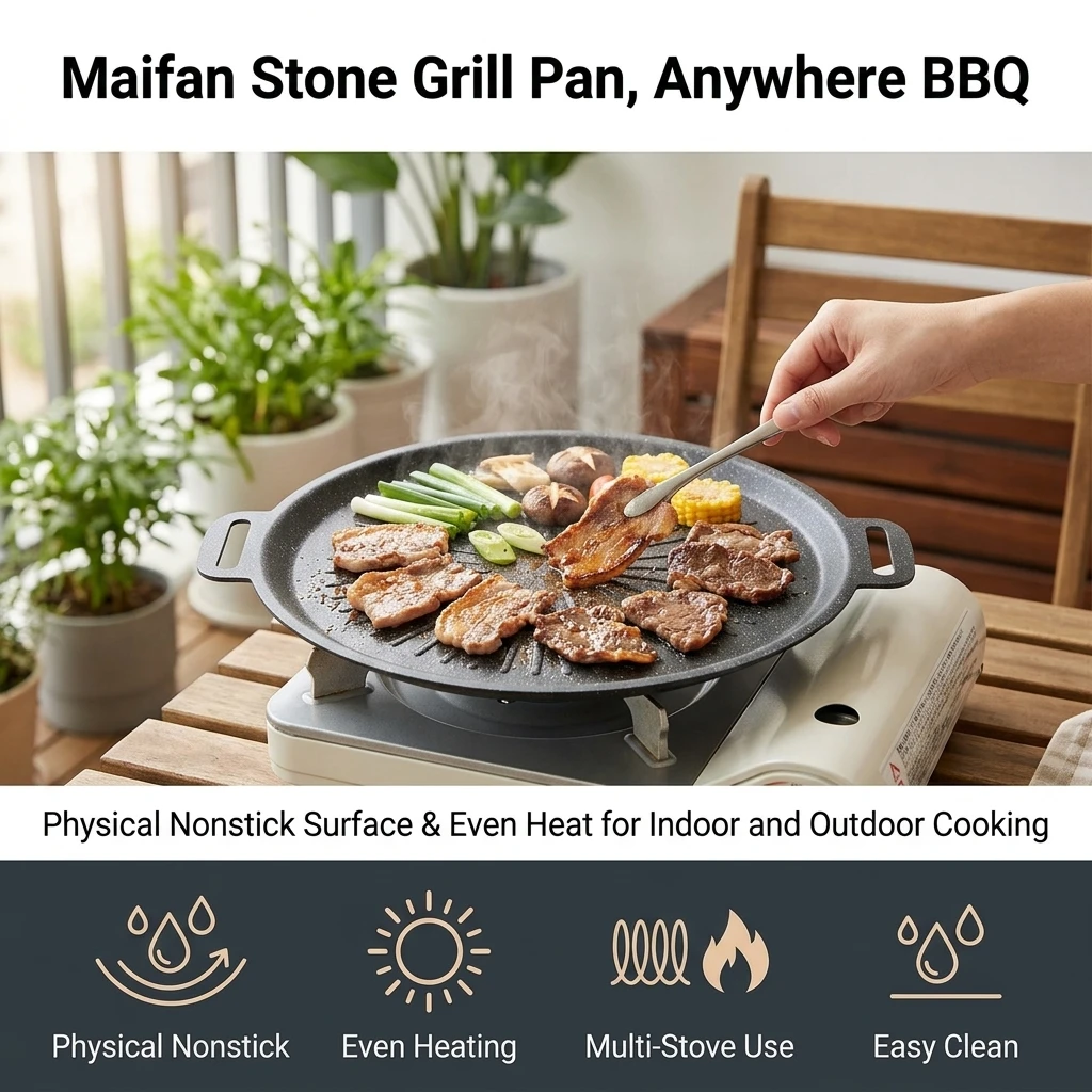 مقلاة شواء من حجر المايفان بقط - مراجعة Camping Cooking Without Gas وسعره