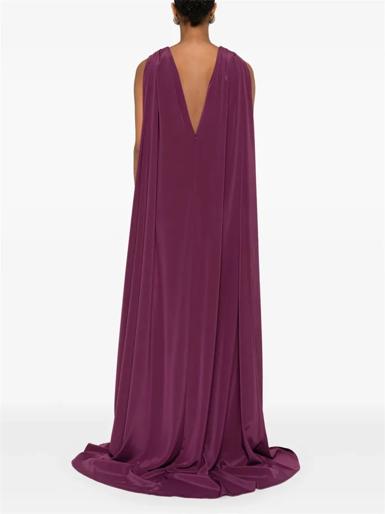 Robe de soirée drapée violette, personnalisée, élégante, décoration en cristal, sans manches, décolleté en V profond, taille perlée, robe de soirée