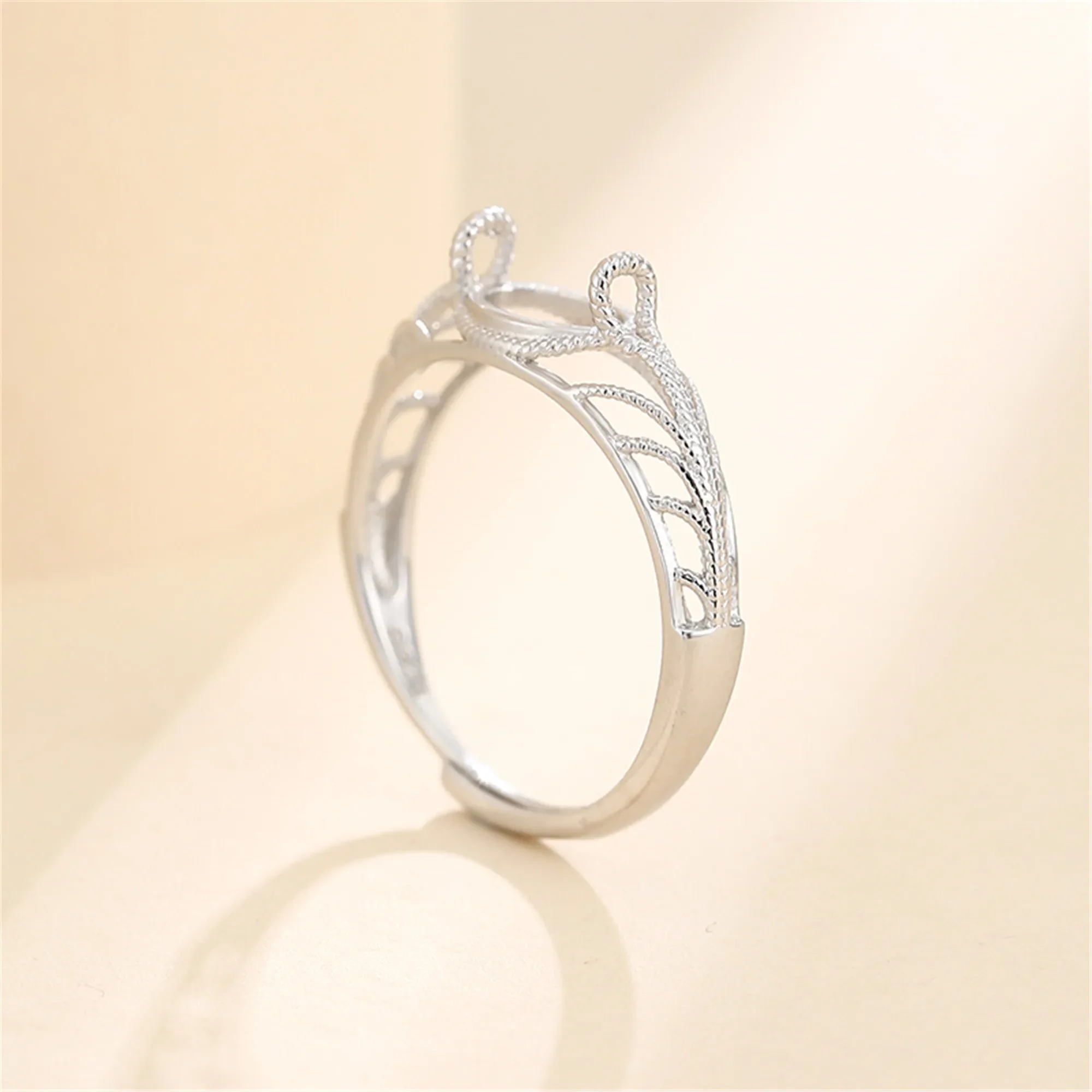 925 Silver Adjustable Ring Setting for 3X5mm/4x6mm/5x7mm/6x8mm/7x9mm/9x11mm/10x12mm/10x14mm Oval Cabochons