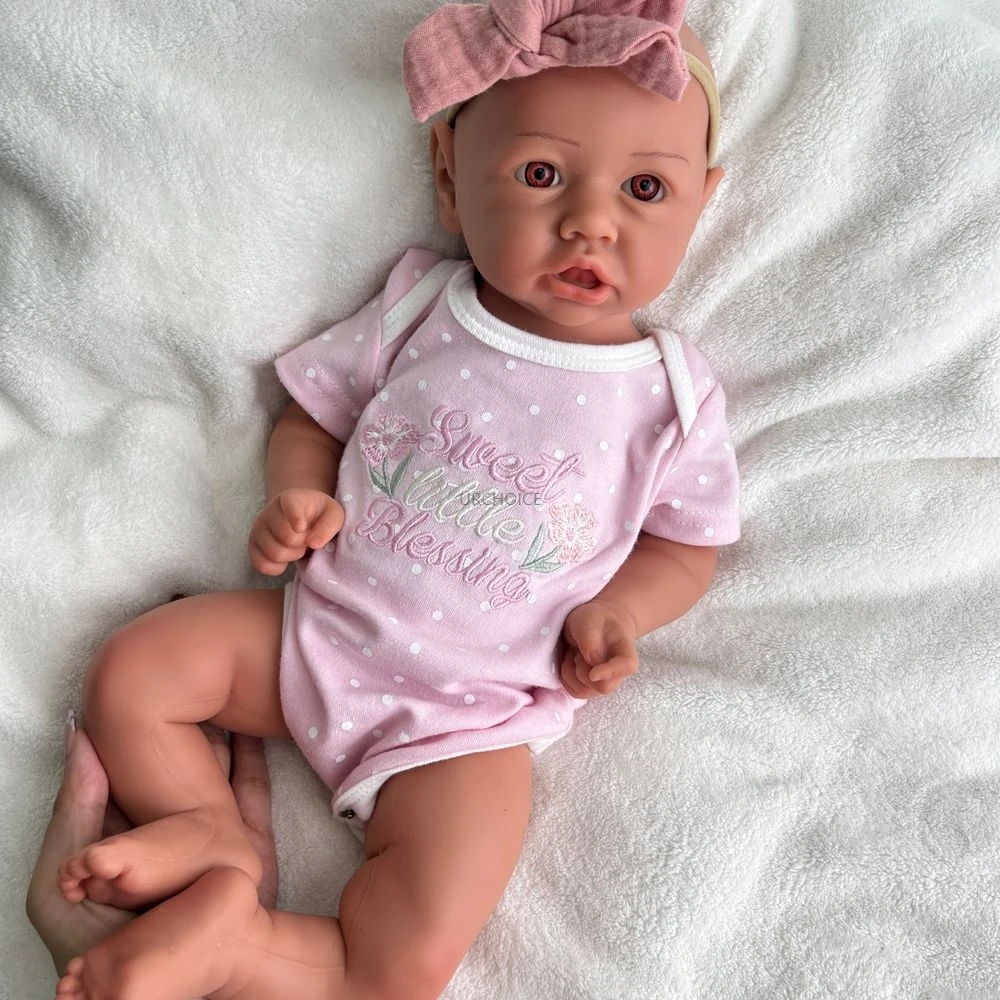 Muñeca recién nacida de ojos abiertos de la niña renacida de silicona suave de alta simulación de 18 pulgadas para el regalo de cumpleaños de Navidad del compañero de la demencia