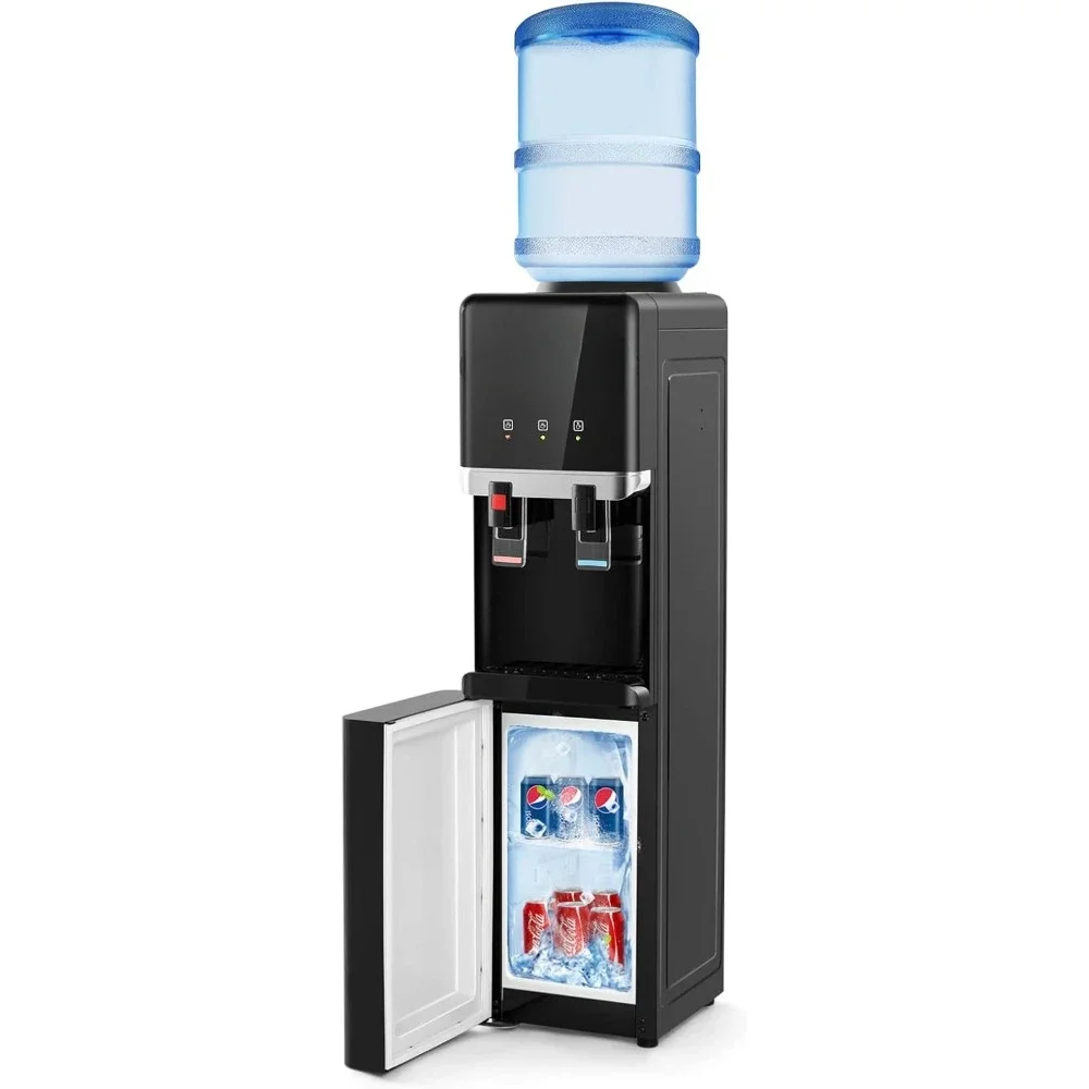 Water Cooler Dispenser, Top Loading & Compression Refrigeration W/Freezer Cabinet, Child Safety Lock, 5 Gallon Water Cooler