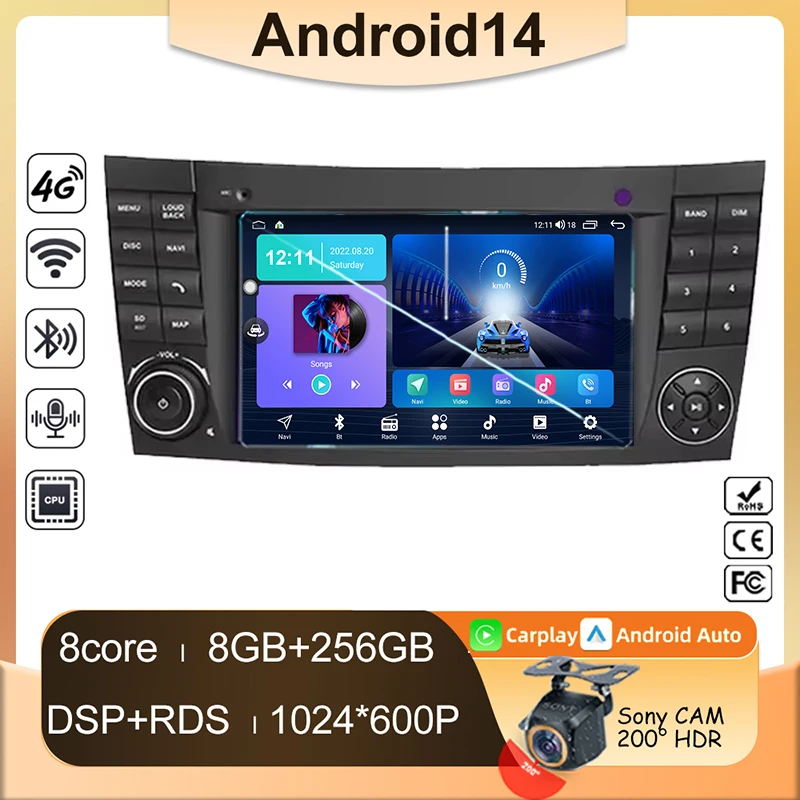 CarPlay 7\'\' Android 14 Car Radio For Mercedes Benz E class W211 E200 E220 E300 E350 E240 E270 E280 CLS CLASS W219 Car Radio WIFI