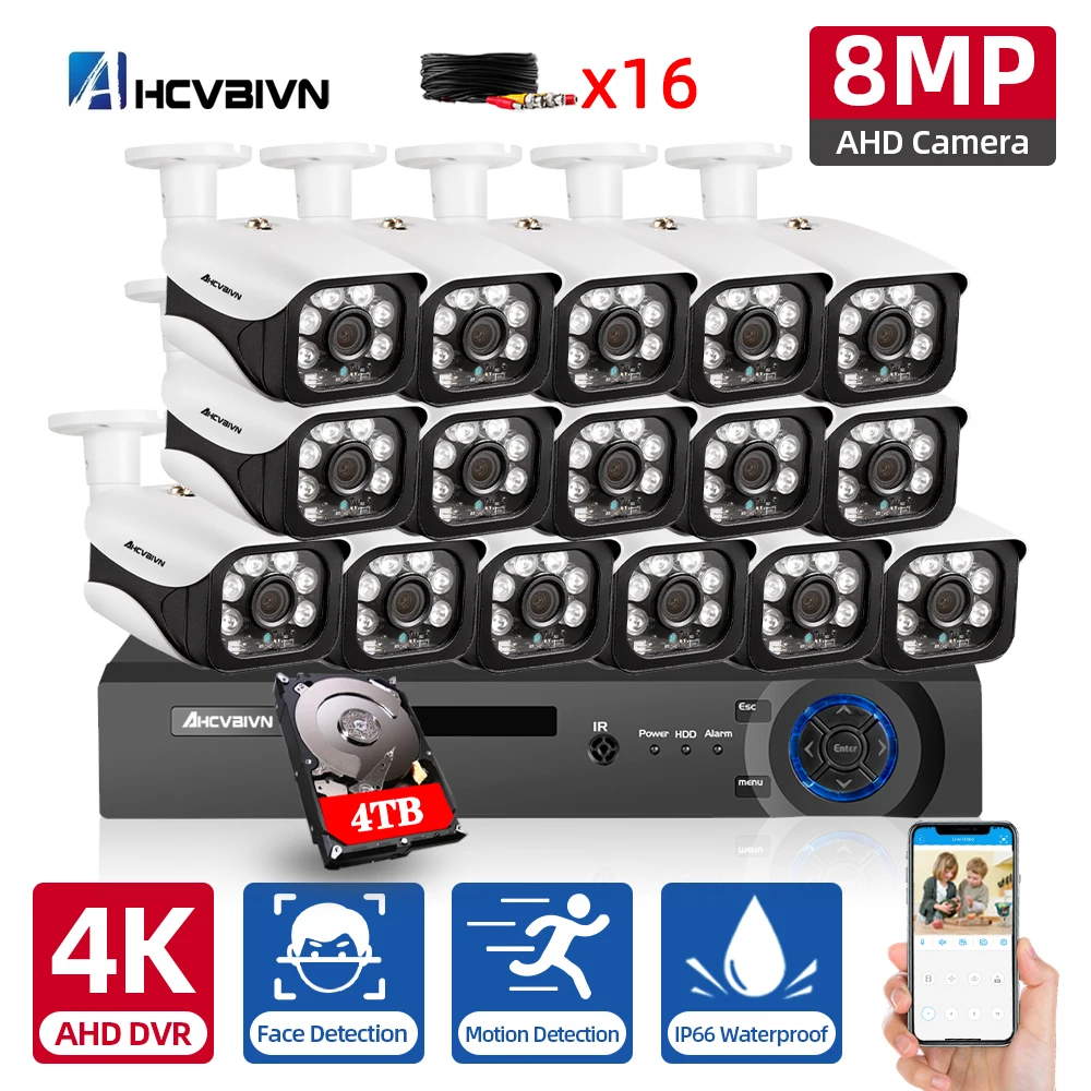 

Home 8MP AHD 16CH CCTV System 16CH DVR 4K Security Camera System 8/16 8.0MP Outdoor Waterproof Video Surveillance Camera Kit P2P