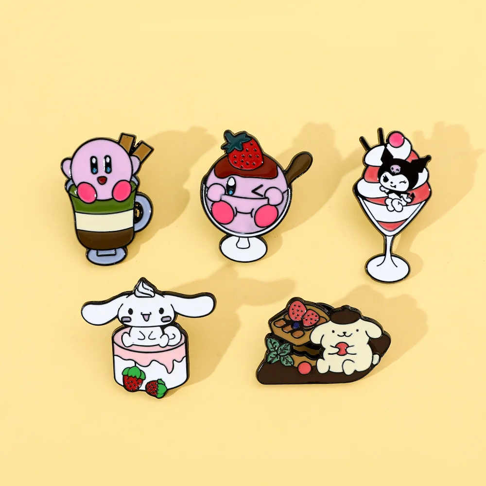 Набор металлических булавок на тему еды Sanrio Cinnamoroll, торт Kuromi, брошь из сплава мороженого, кавайный персонаж, ювелирное изделие, подарок для девочек