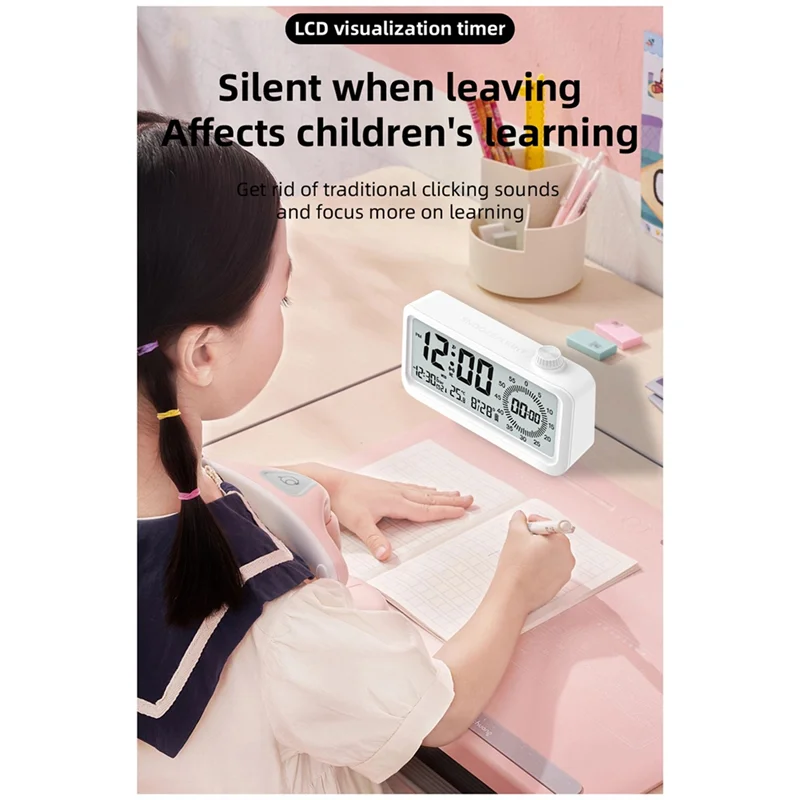 Countdown Alarm Clock Dual Display Visual Manager Alarm Clock Ambient Temperature Detection Knob Design Clocks White Easy To Use