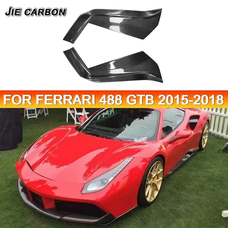 For Ferrari 488 GTB 2015-2018 bon Fiber Front Bumper Lip Splitter Flaps Apron Side Fins Winglet Air Vent Plate Body Kit