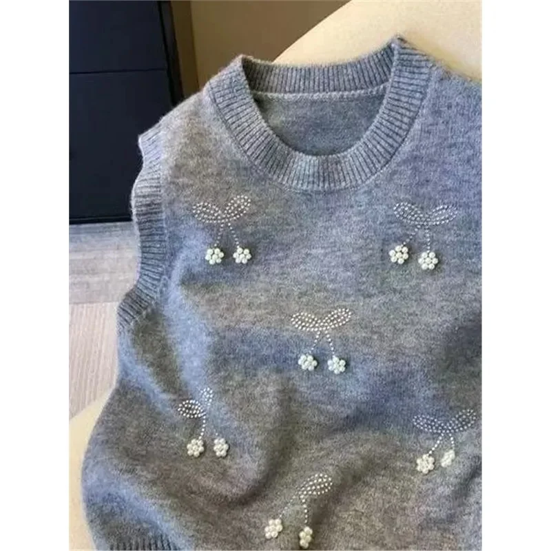 2025 السيدات سترة الموضة محبوك أكمام المرأة الكورية الجولة الرقبة متماسكة سترة الخريف الإناث بلون سترة صدرية #2