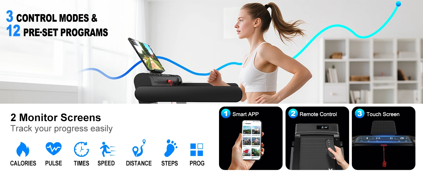 3-in-1 Klappbares Laufband 2,5 PS Geräuscharmer Motor Bluetooth-Lautsprecher 12km/h 12 Programme Dual-LED Heim- und Büro-Fitnessgerät – Detail 7