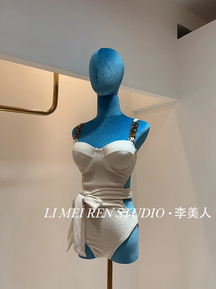 New sexy hot girl waist strap steel support gathers one-piece swimsuit female