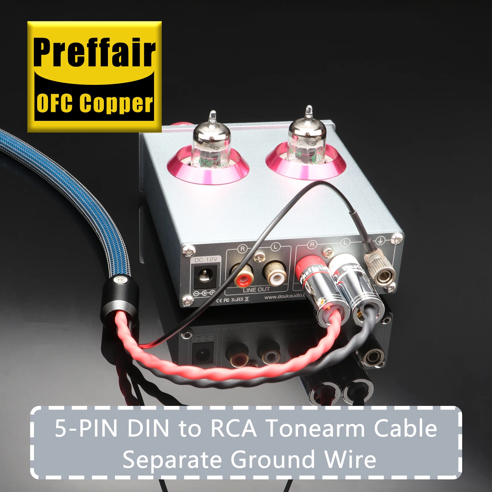 Preffair X404 Turntable Wire 5Pin to 2RCA Ground Wire Tonearm Cable Silver-Plated OFC Hi-Fi Phono Leads for LP Vinyl (1Pc)