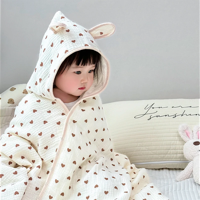 منشفة استحمام الطفل 4 طبقات الشاش القطن عباءة منشفة مع قبعة الرضع أربعة مواسم مقنعين الكرتون البشكير طفل منشفة استحمام لينة