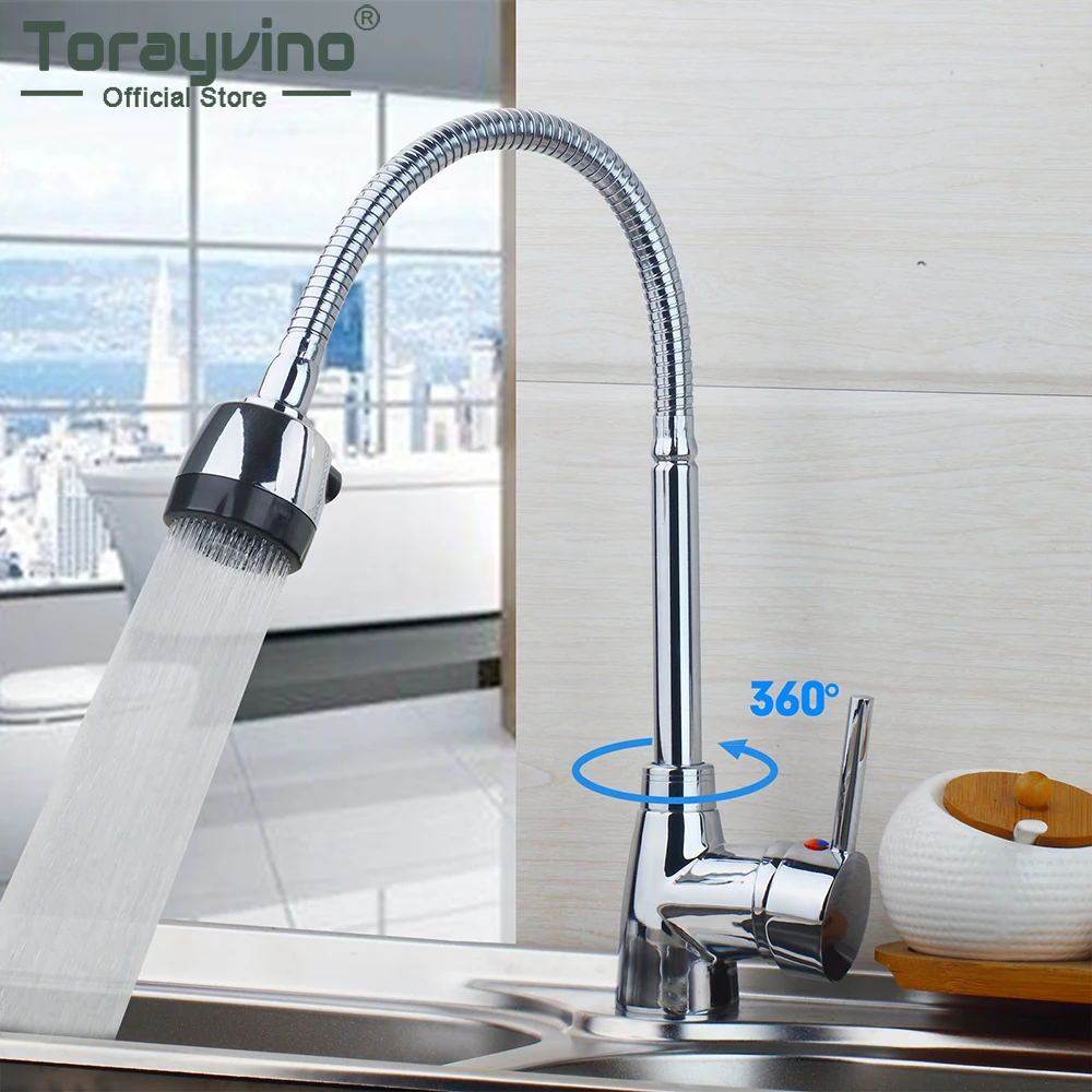 

Torayvino Kitchen Faucet 360 Degree Rotation Deck Mounted Torneira Adjustable Dual Mode Stream Sprayer Head Filter Mixer Tap