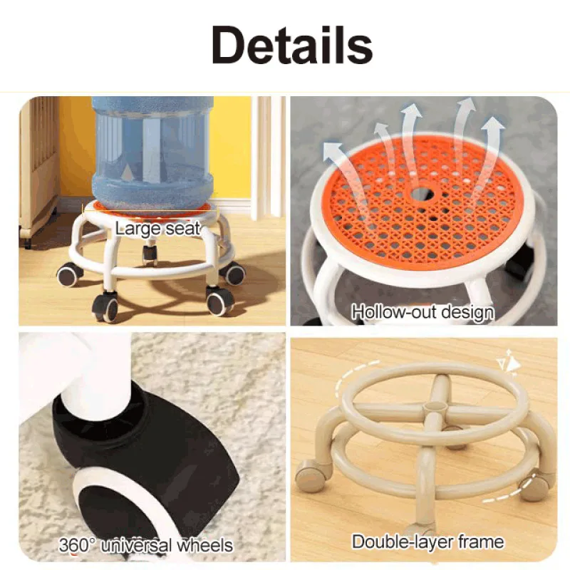 Multifunctional Silent Swivel Stool with Wheel Portable Rotating Stool Household Lazy Round Low for Toddler Learning To Walk