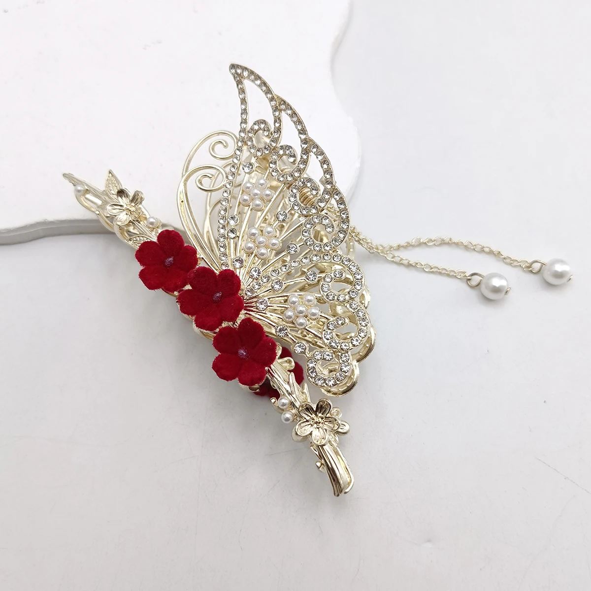 Mode Romatics Mode antike rote Rosen Blumen Haarklammern für Frauen DiamondMetal Haarschmuck – Detail 18