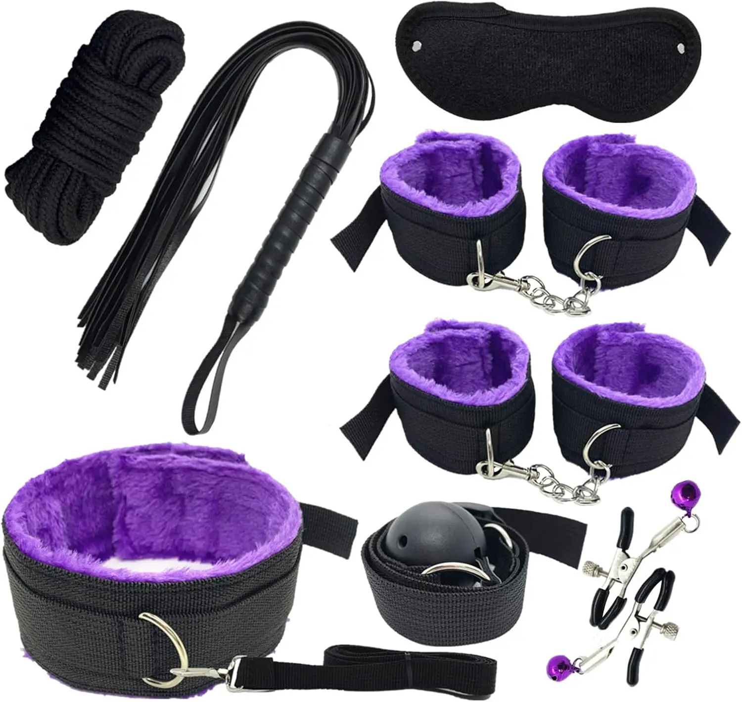 

BDSM Toys Gear Kit for Couples, Adult Sex Sensory Toy Bed Restraints Set Accessories Including Collar, Cuff, Gag, Whip