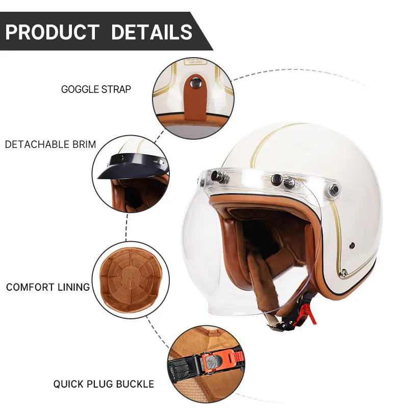 خوذة دراجة نارية ذات وجه مفتوح 3/4 باللون الرمادي الذهبي مع بطانة سميكة وواقي من التنفس لختم الهواء البارد في الخريف والشتاء